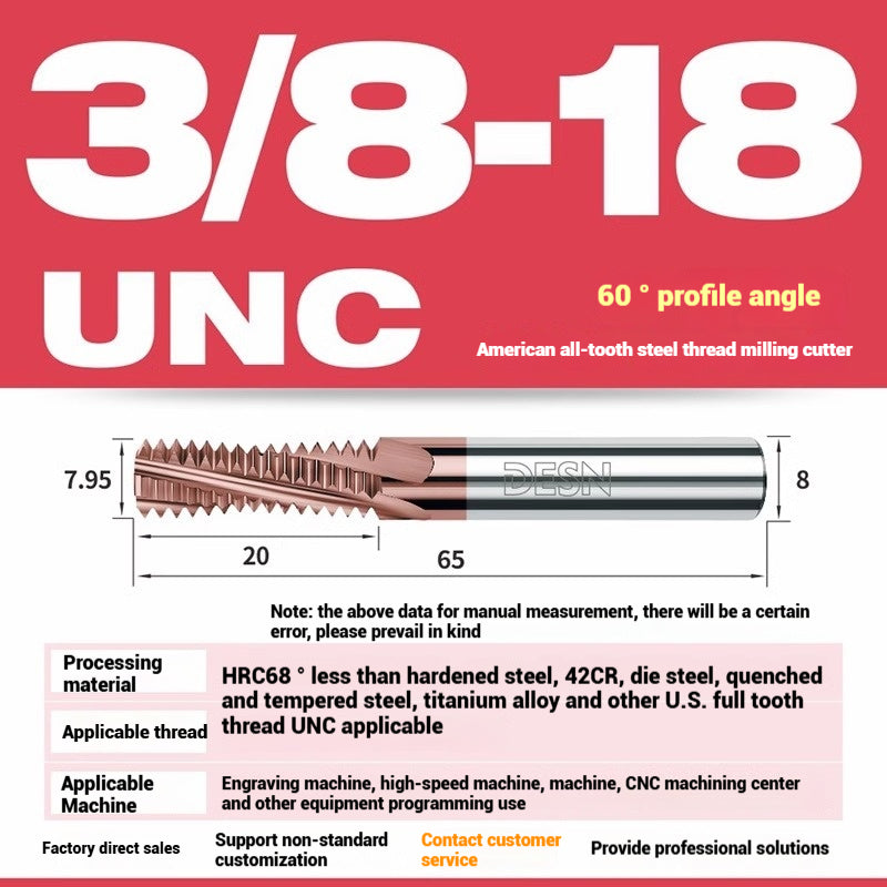 1115-65° high hard tungsten carbide thread milling cutter Long tooth full tooth alloy American thread milling cutter UNC UNF aluminum stainless steel Shandong Denso Pricision Tools Co.,Ltd.